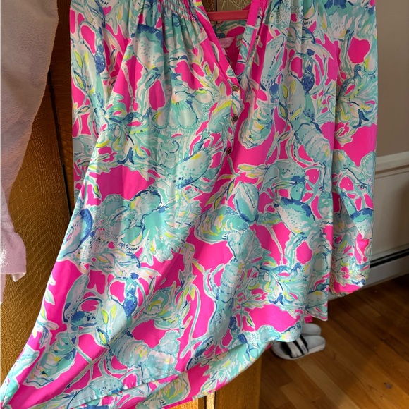 Lilly Pulitzer Vibrant Pink Elsa Silk blouse size XL - Picture 2 of 11